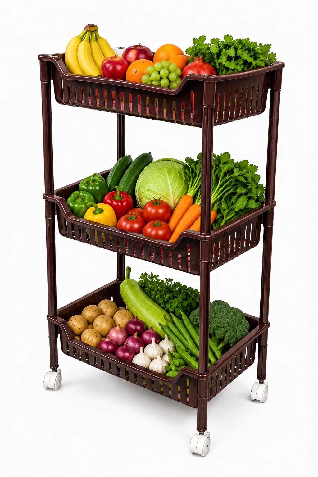Kitchivo 3 Tier Multipurpose Storage Trolley With Wheels For Kitchen, Bathroom & Home Organization | Portable Plastic Utility Ra