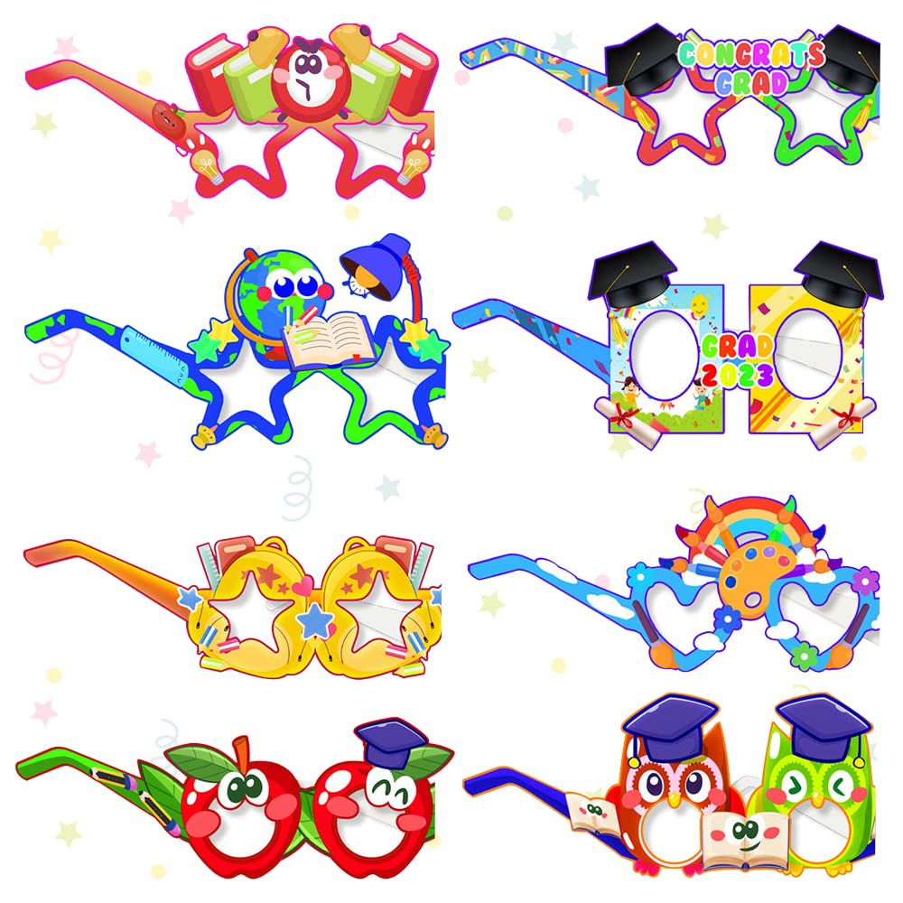 Estivaux 16 PCS Back to School Eyeglasses Fancy Welcome Back to School Headband First Day of School Eyeglasses Clock Books Photo