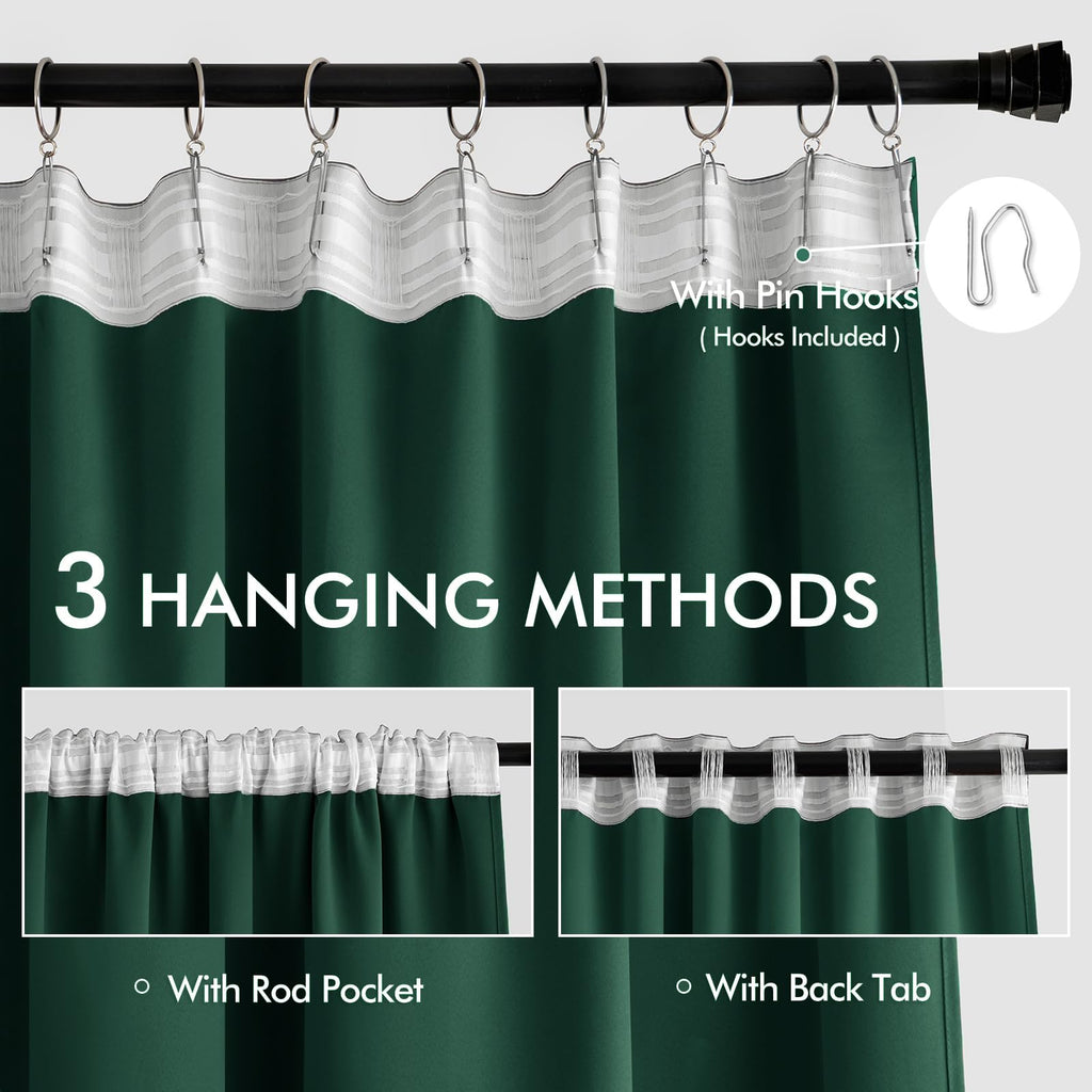Miulee Christmas Hunter Green Back Tab Blackout Curtains 90 Inches Long 2 Panels Set For Living Room Bedroom, Rod Pocket/Pinch Pleat Thermal Insulated Room Darkening Pleated Light Blocking Drapes