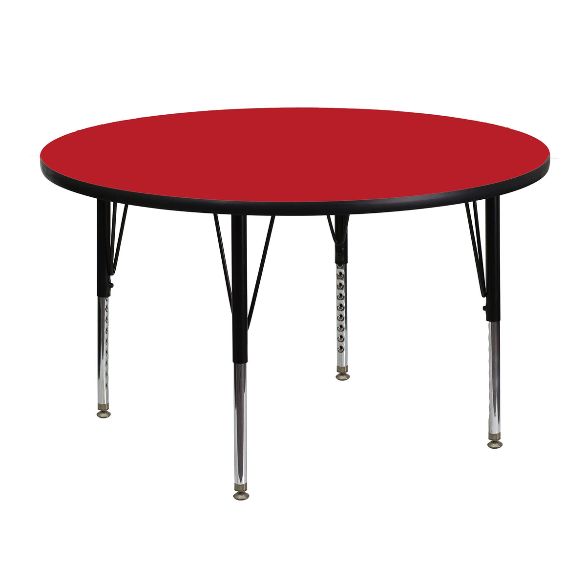 Flash Furniture Wren 48'' Round Red HP Laminate Activity Table - Height Adjustable Short Legs