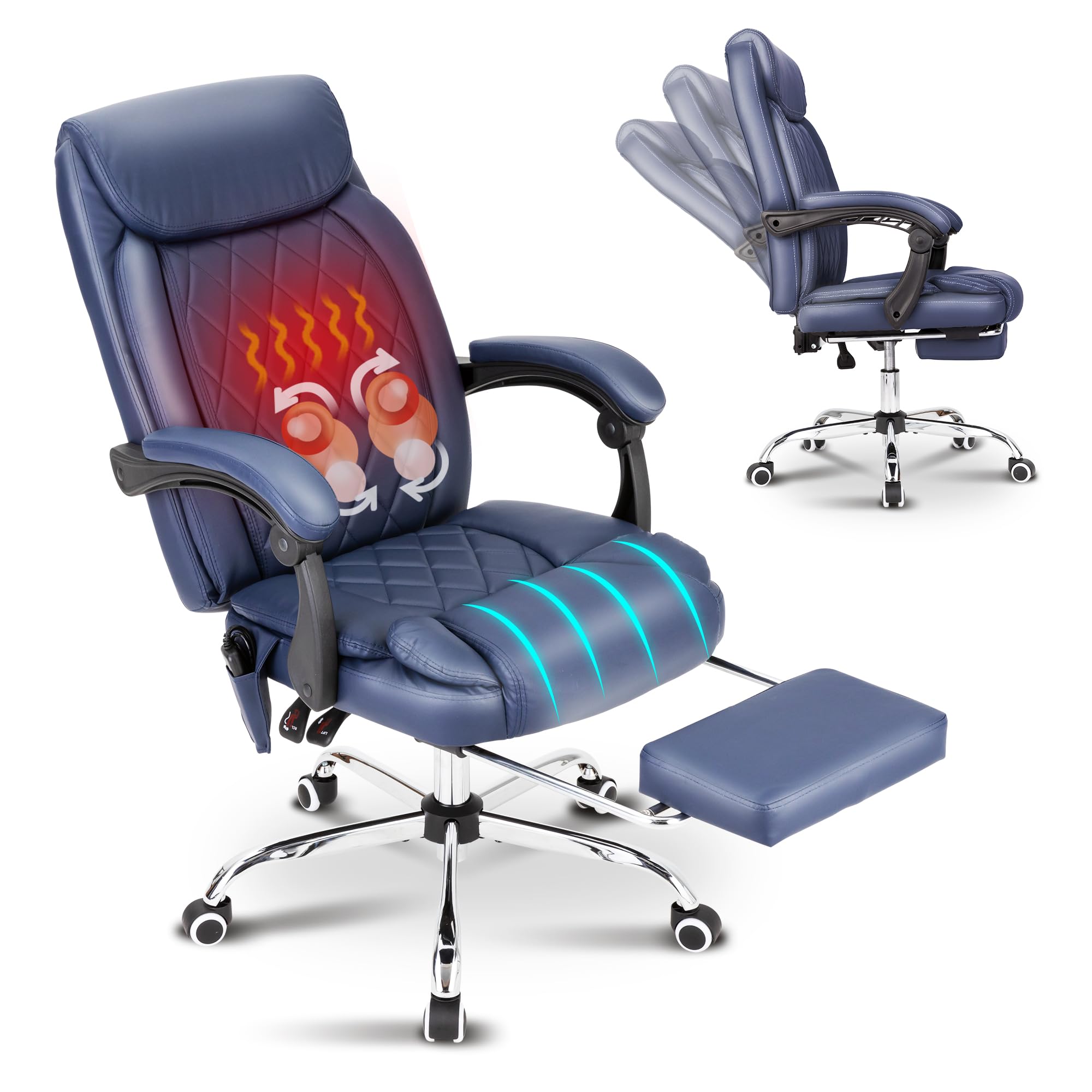 Bowthy Kneading Massage Executive Office Chair With Heated,90-135Reclining With Footrest,High Back Computer Desk Chair With Whee