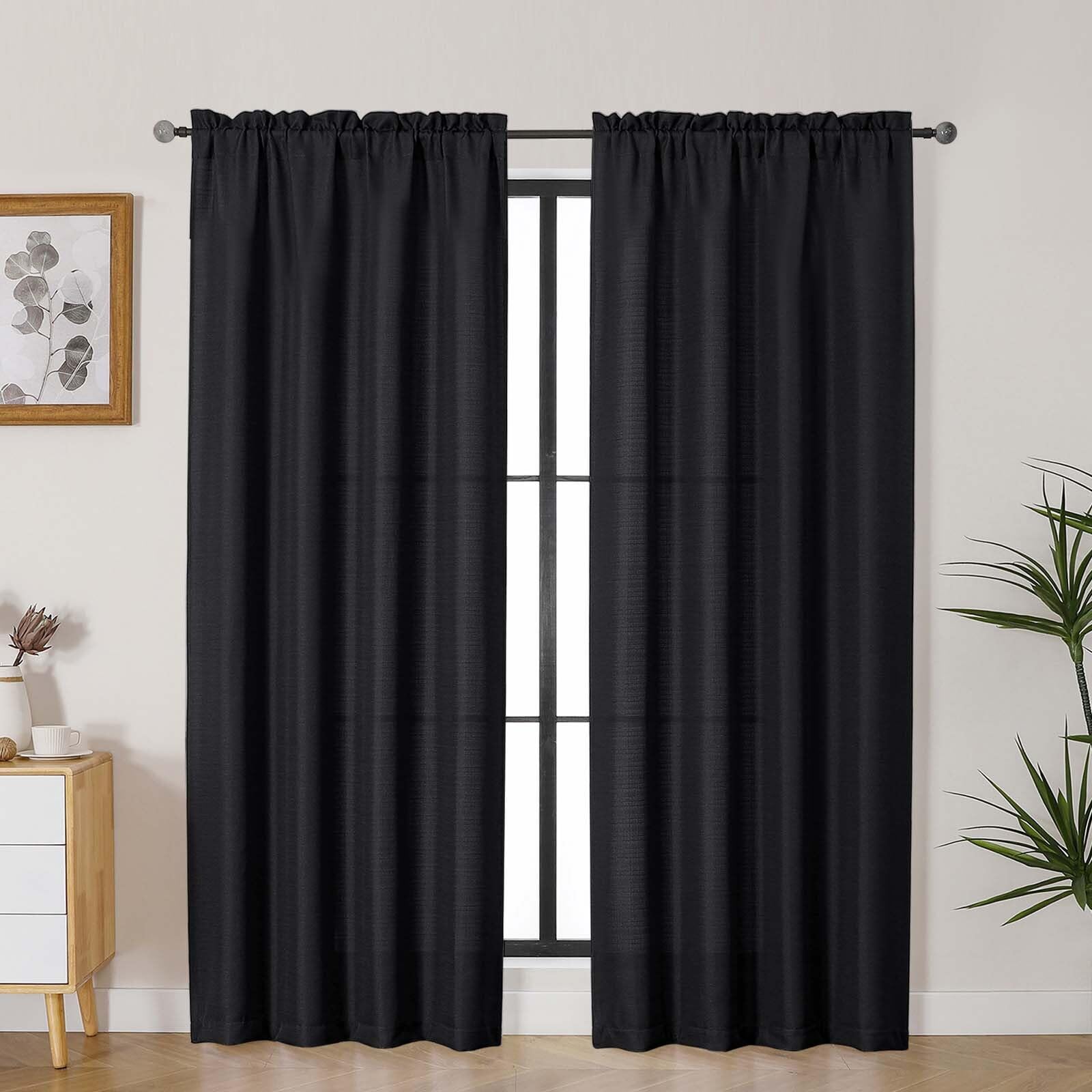Lecloud Bessie Black Curtains for Living Room Decor 78 Inches Long 2 Pcs, Privacy Airy Window Treatments Bedroom Curtains, Dual 