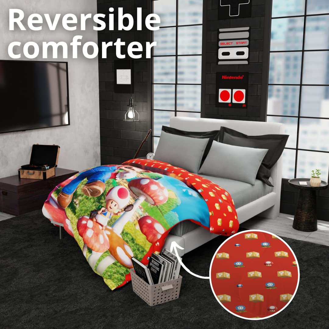 Franco The Super Mario Bros. Movie Kids Bedding Super Soft Microfiber Reversible Comforter, Twin/Full Size 72'' X 86'', (100% Of