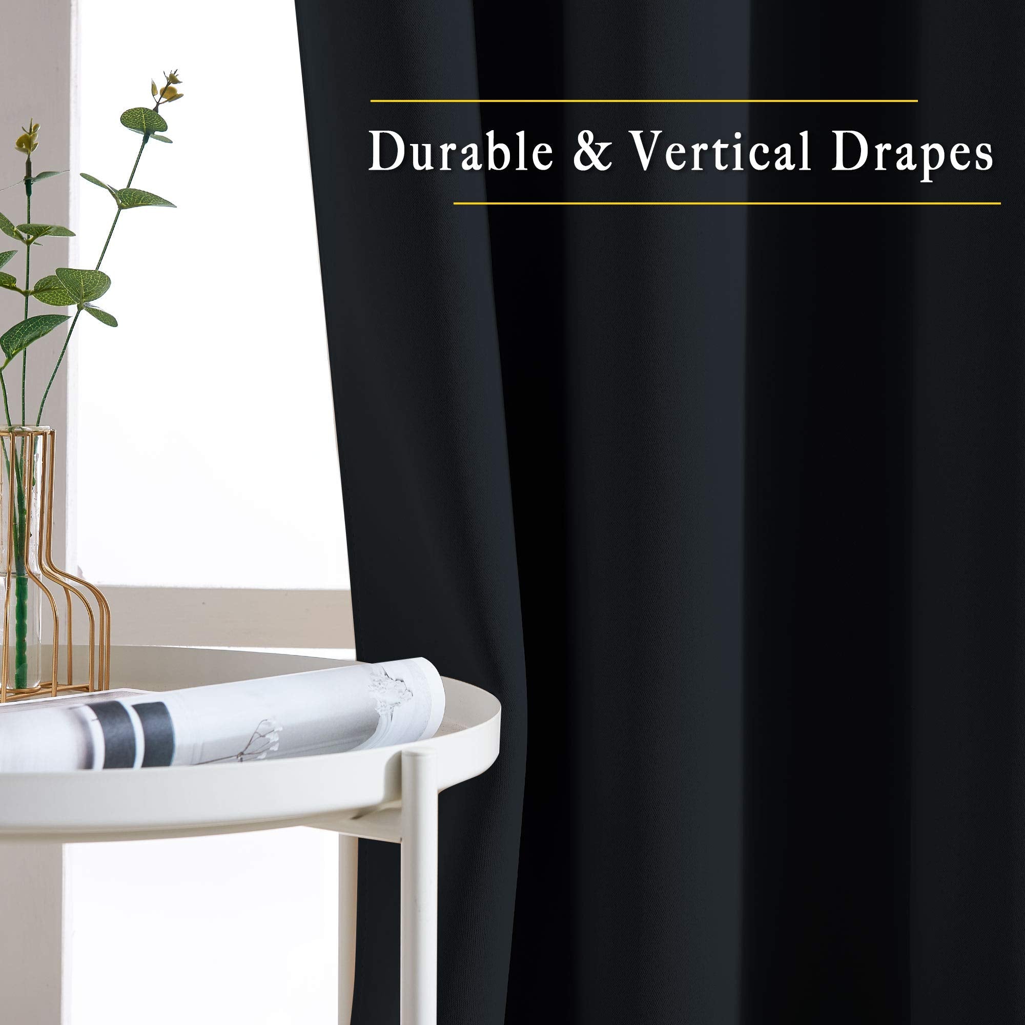 Nicetown Black Out 108 Inch Curtains For Bedroom - Thermal Insulated Solid Grommet Blackout Window Treatments Sound Reducing For
