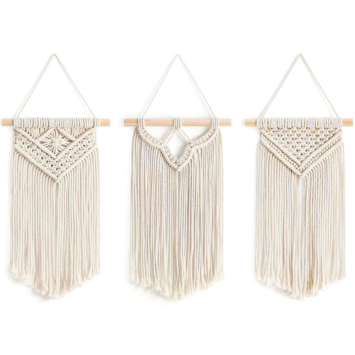 Mkono Small Macrame Wall Hanging 3 Pack Boho Art Woven Wall Decor Home Chic Decoration for Bedroom Living Room Apartment Gallery