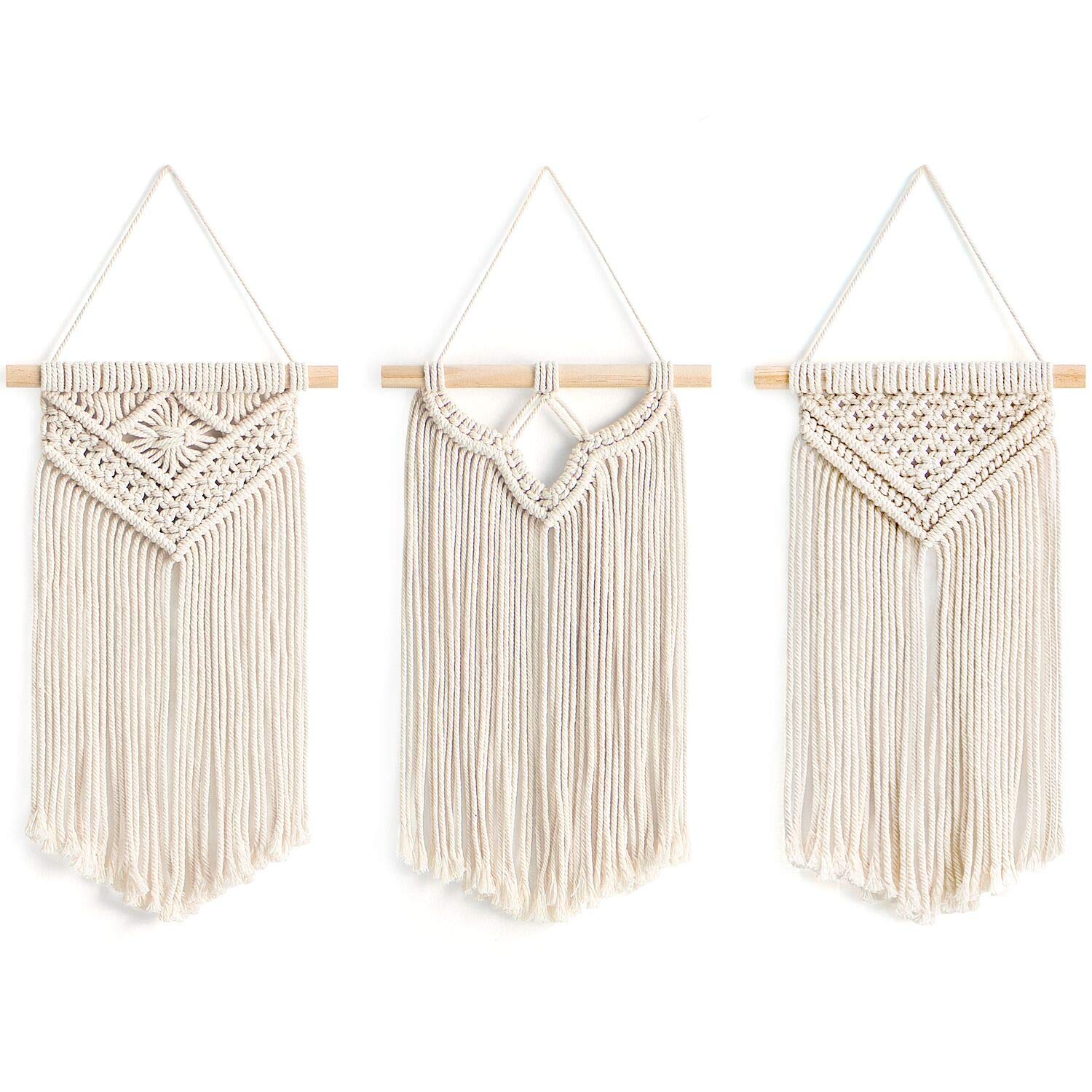 Mkono Small Macrame Wall Hanging 3 Pack Boho Art Woven Wall Decor Home Chic Decoration for Bedroom Living Room Apartment Gallery