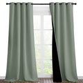 Nicetown Greyish Green Blackout Curtains 90 Inches Long, Full Light Blocking Drapes With Black Liner For Nursery, Thermal Insula