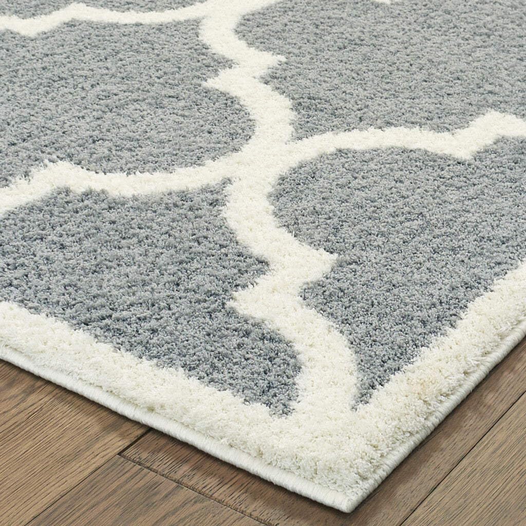 HomeRoots 509903 8 x 11 ft. Gray & Ivory Geometric Shag Power Loom Stain Resistant Rectangle Area Rug