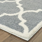 HomeRoots 509902 6 x 9 ft. Gray & Ivory Geometric Shag Power Loom Stain Resistant Rectangle Area Rug