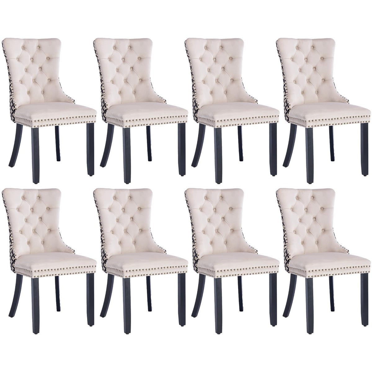 Soarflash Velvet Dining Chairs Set Of 8, Tall Back Side Chair, Modern Upholstered Side Chair With Button Back Ring, Solid Wood L