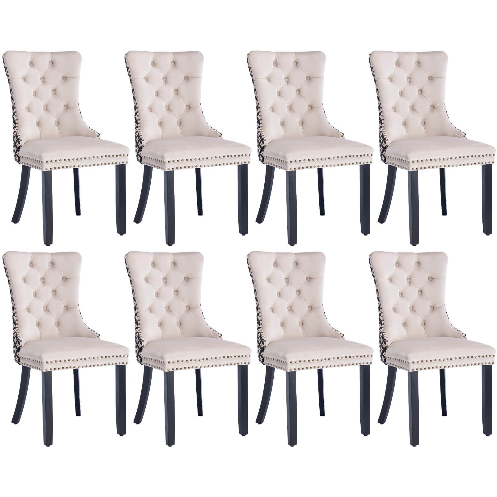 Soarflash Velvet Dining Chairs Set Of 8, Tall Back Side Chair, Modern Upholstered Side Chair With Button Back Ring, Solid Wood L