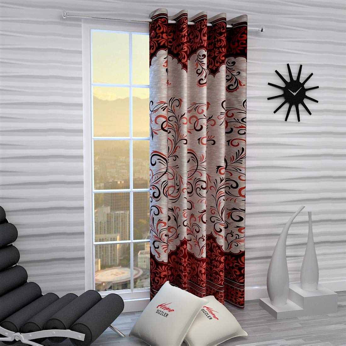 Home Sizzler 1 Piece Classic Panel Eyelet Polyester Window Curtain  5 Feet, Maroon