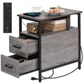 Livofloral Side Table, Gray End Tables with Charging Station, Narrow End Table with Wooden Drawers, USB Ports and Power Outlets,