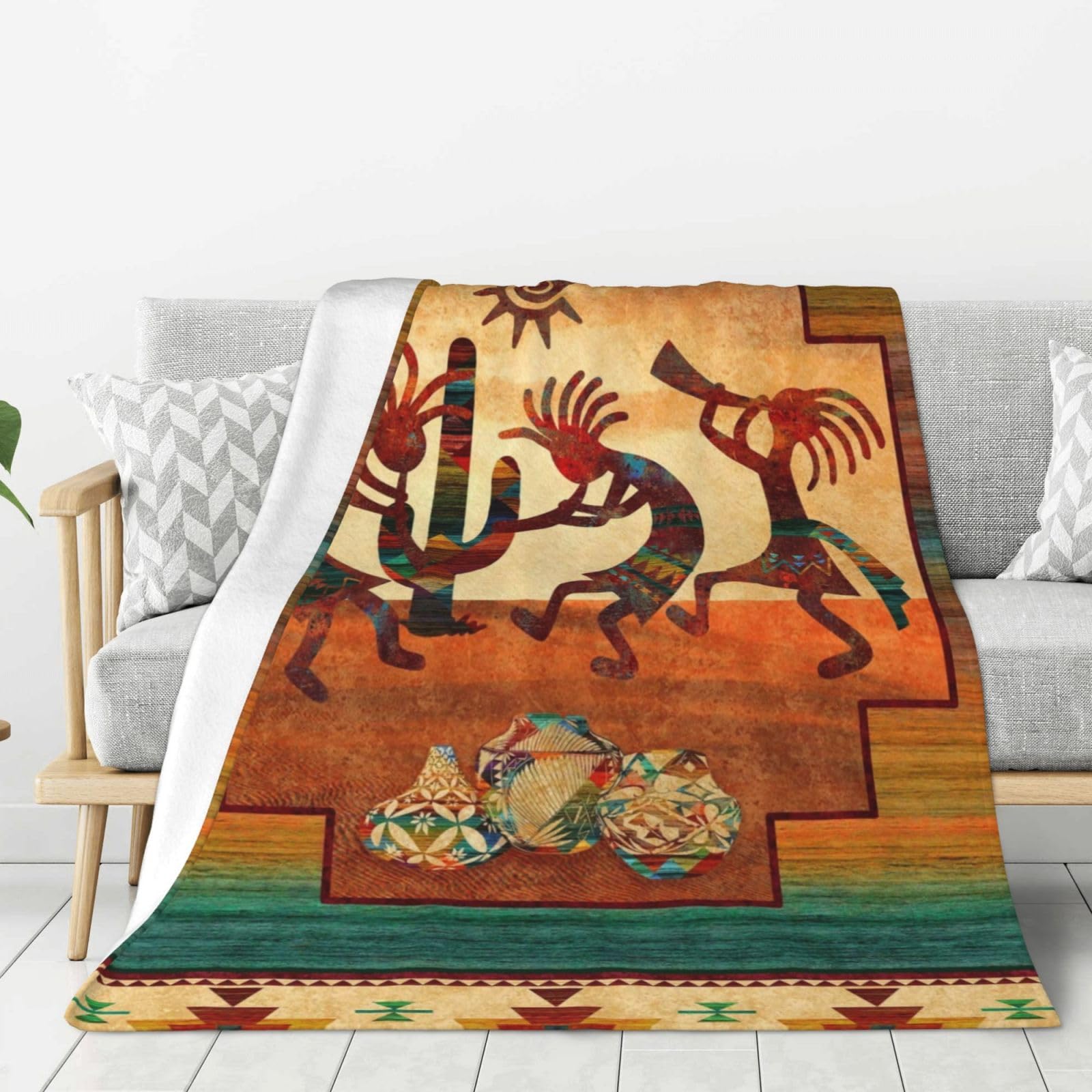 Southwest Native Usa Fleece Blanket For Bed Or Sofa All Season Throw Blankets Anti-Pilling Flannel Ultra-Soft 80'X60'