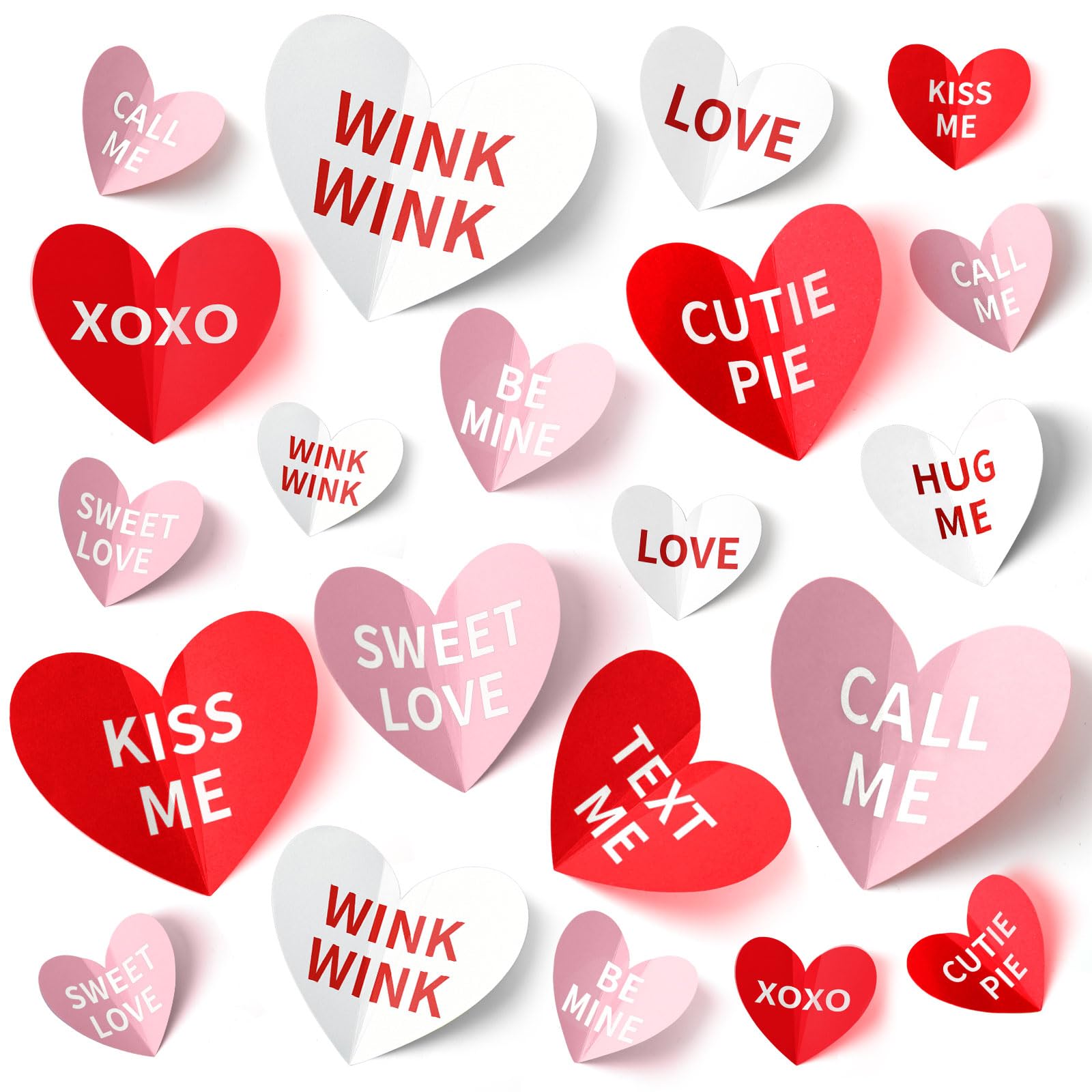 SEPGLITTER 60PCS Valentine s Day Heart Wall Stickers, Valentines Wall Pink Red Decorations 3D Conversation Hearts Decals for Ro