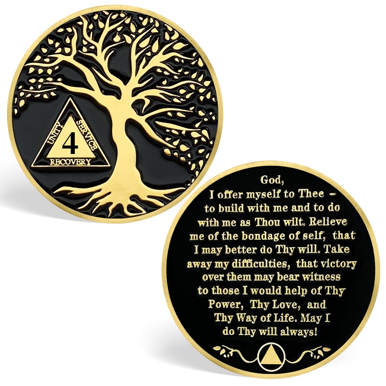 4 Year Sobriety Chips, Tree Of Life Aa Medallions - Aa Sobriety Coins Recovery Coins Sober Tokens For Alcoholics Anonymous Recov