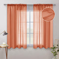 Miulee Burnt Orange Linen Textured Sheer Curtains 63 Inch Length For Bedroom/Living Room Semi Transparent Farmhouse Fall Decor Window Net Panels With Rod Pocket 2 Panels Set W 54 X L 63 Inches