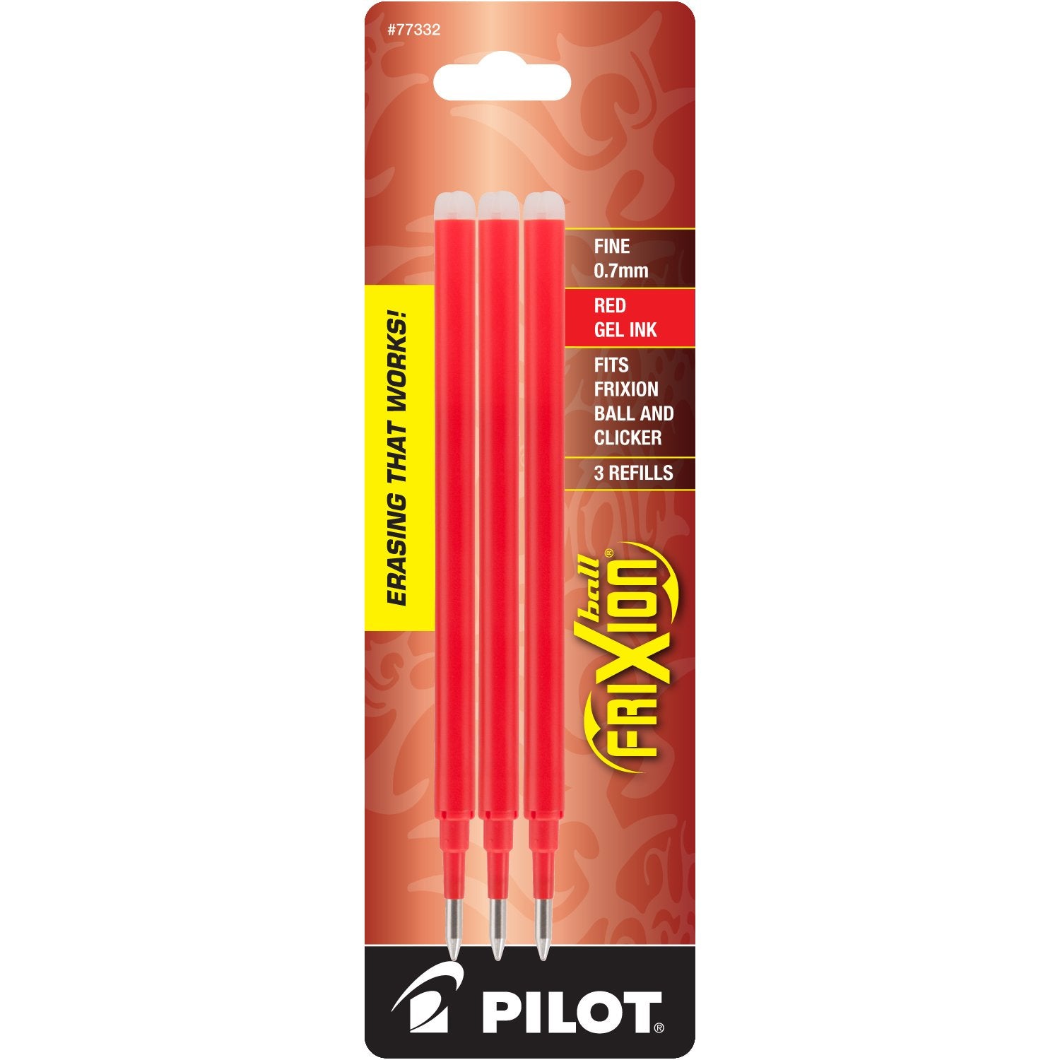 Pilot, Frixion Ball Gel Ink Refills For Erasable Pens, Fine Point 0.7 Mm, Pack Of 3, Red
