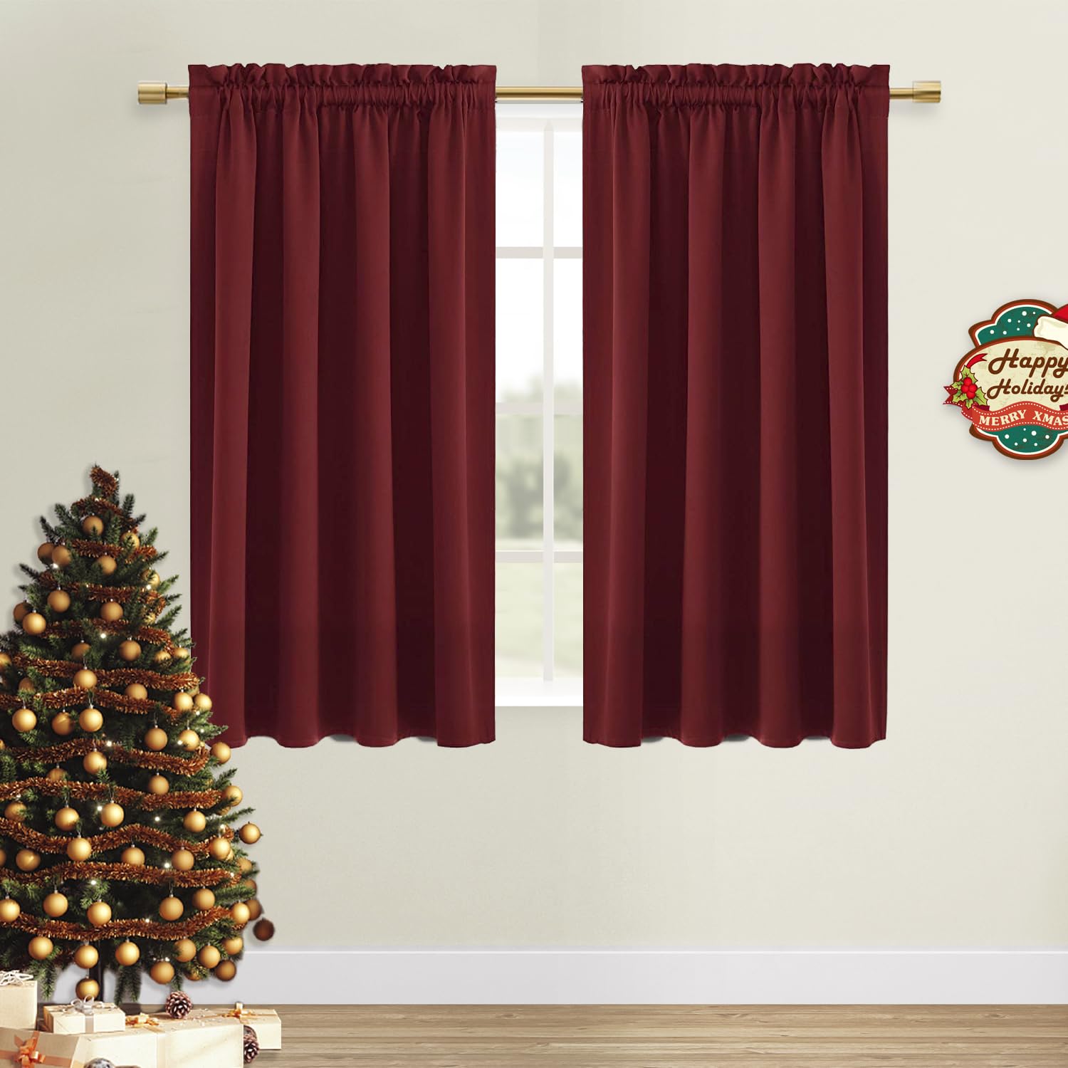 Dwcn Christmas Burgundy Room Darkening Blackout Curtains - Thermal Insulated Privacy Energy Saving Window Curtain Drapes 52 X 54