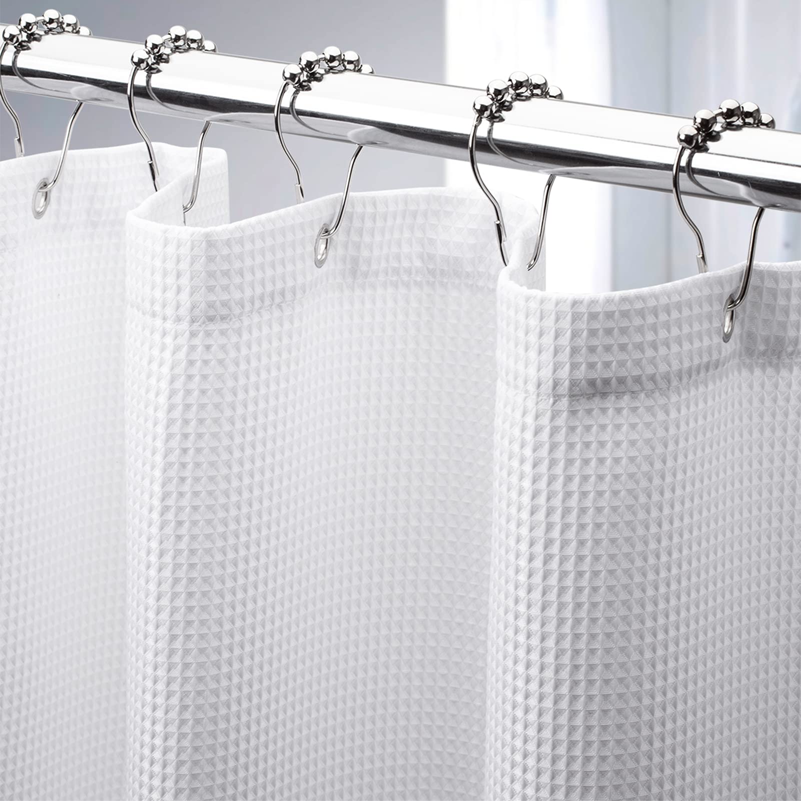 Amazerbath Stall Shower Curtain 36X72 Inches, White Waffle Shower Curtain For Stall, Fabric Shower Stall Curtain With Waffle Wea