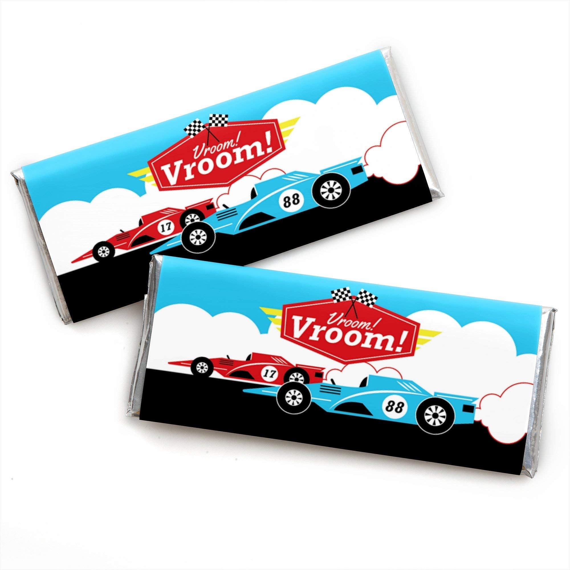 Big Dot of Happiness Let's Go Racing - Candy Bar Wrapper Baby Shower or Race Car Birthday Party Party Favors - Set of 24