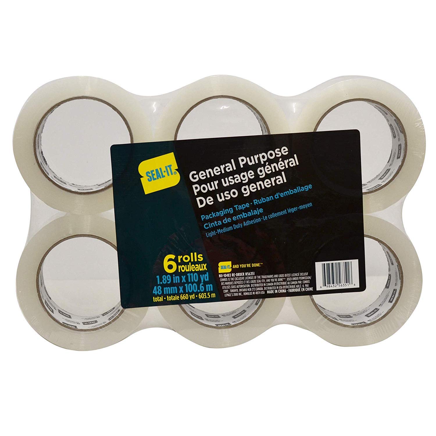 Le Page Seal It All Purpose Tape, 1.88 Inch X 109.4 Yards, 6 Pack (56351)., Clear