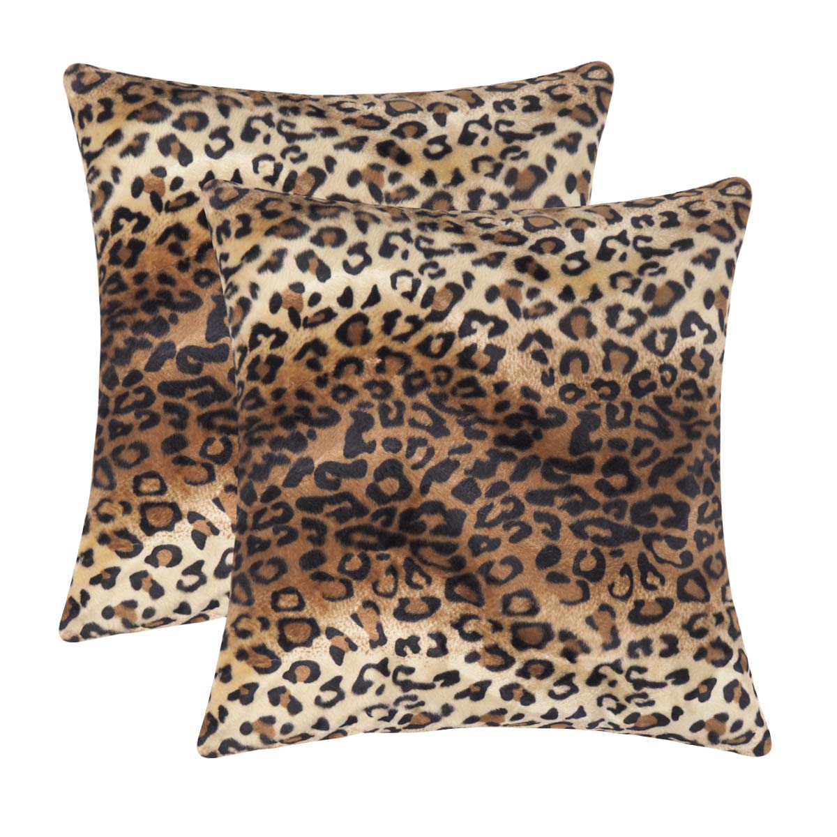 Carrie Home Soft Plush Leopard Print Faux Fur Decorative Throw Pillow Covers For Home Couch Sofa (Set Of 2, 18X18 Inch)