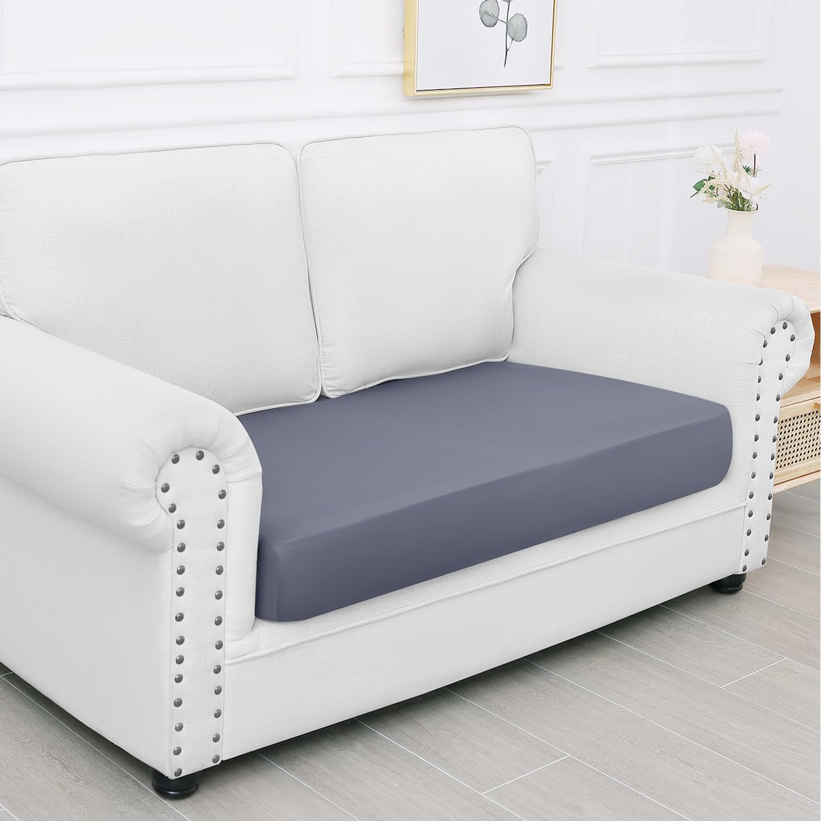 Smiry Waterproof Couch Cushion Covers, Stretch Washable Sofa Cushion Cover, Soft Sofa Slipcover Elastic Non-Slip Furniture Protector For Pets, Kid (Medium, Grey)