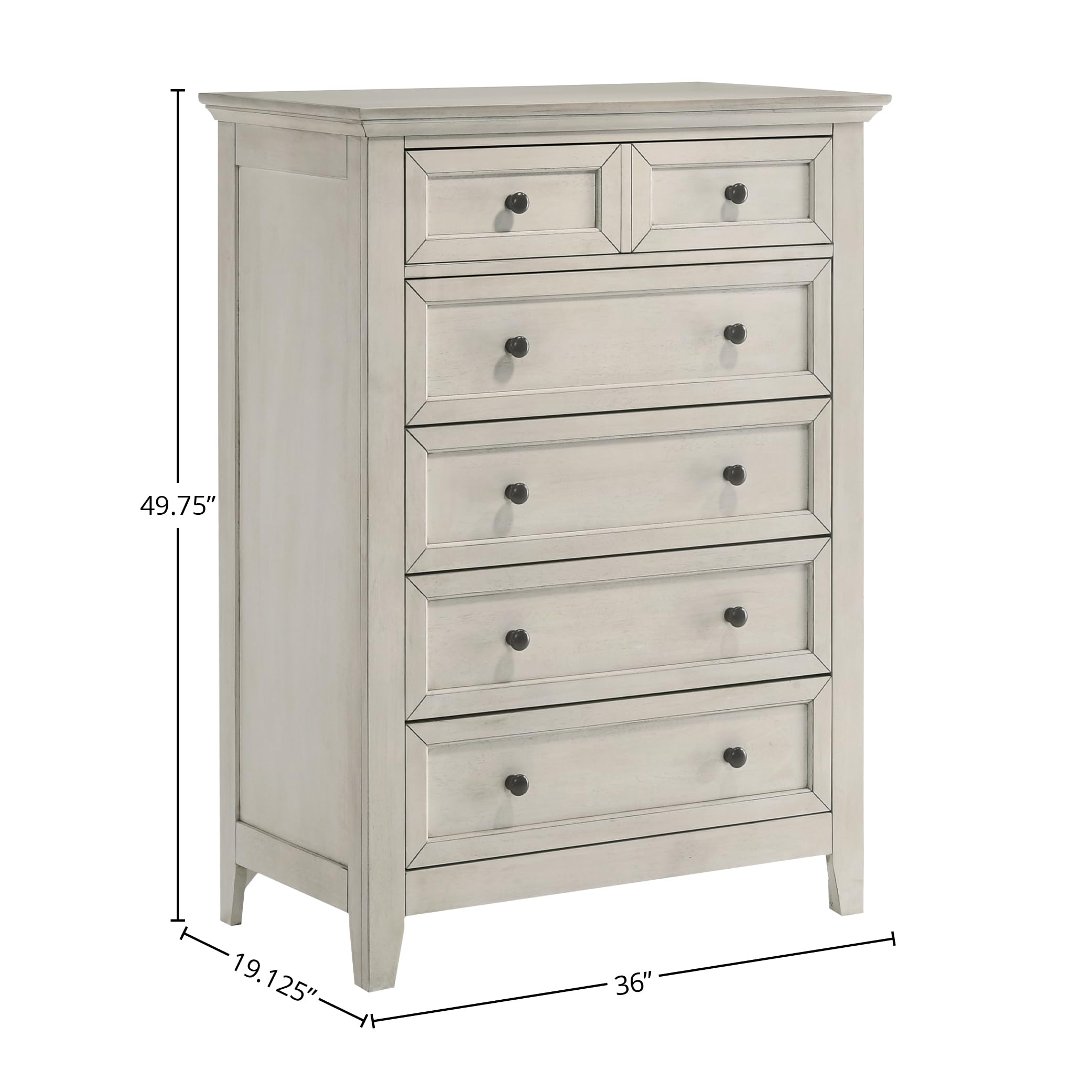 Westwood Design San Mateo 5 Drawer Chest, Rustic White