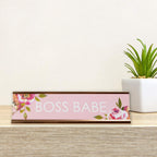 Boss Babe Desk Plate / 2' X 8' Chic Pink Floral Office Desk Sign/Cubicle Name Plate Coworker Present/Made In The Usa