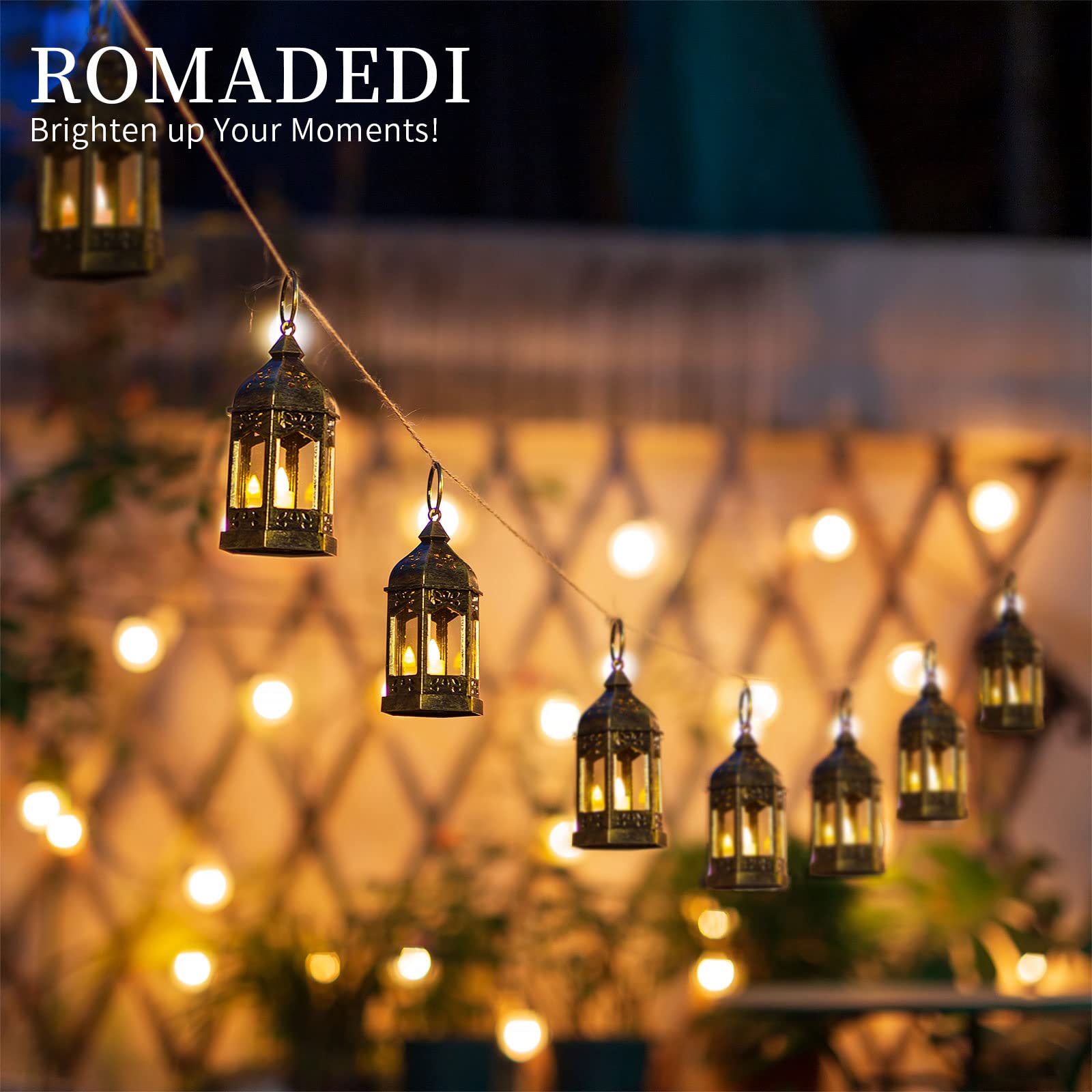 Romadedi Mini Lanterns Decorative For Wedding Centerpiece - 20 Pcs Hanging Small Gold Lantern Bulk With Flickering Led Candles F
