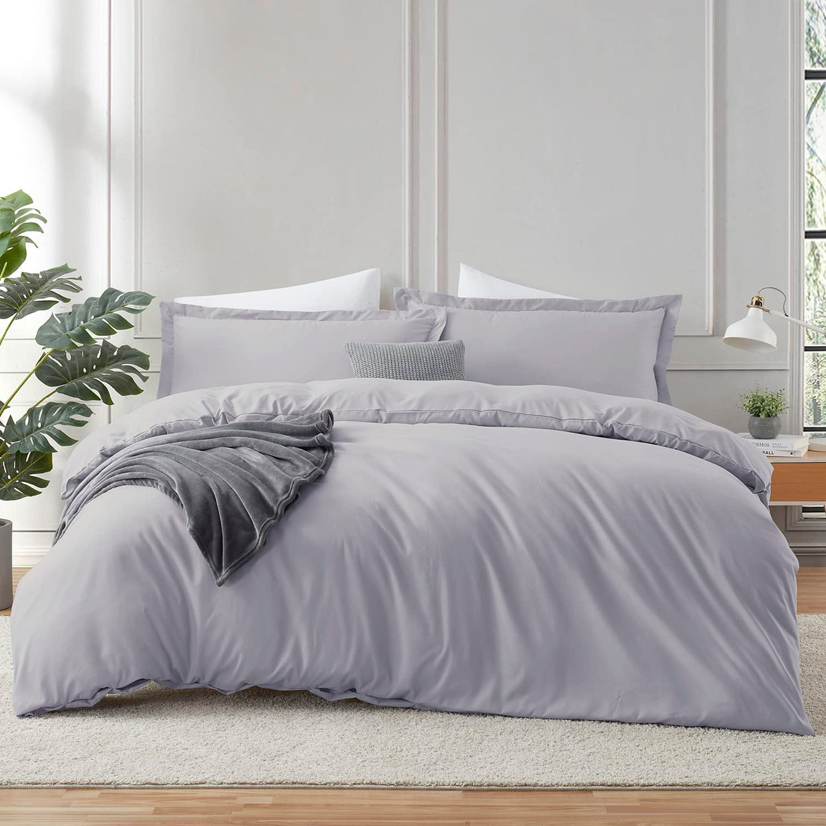 Hearth & Harbor Twin Duvet Cover Set - Soft Grey Lavender Duvet Cover Twin, Double Brushed Twin/Twin Xl Duvet Cover 2 Piece With