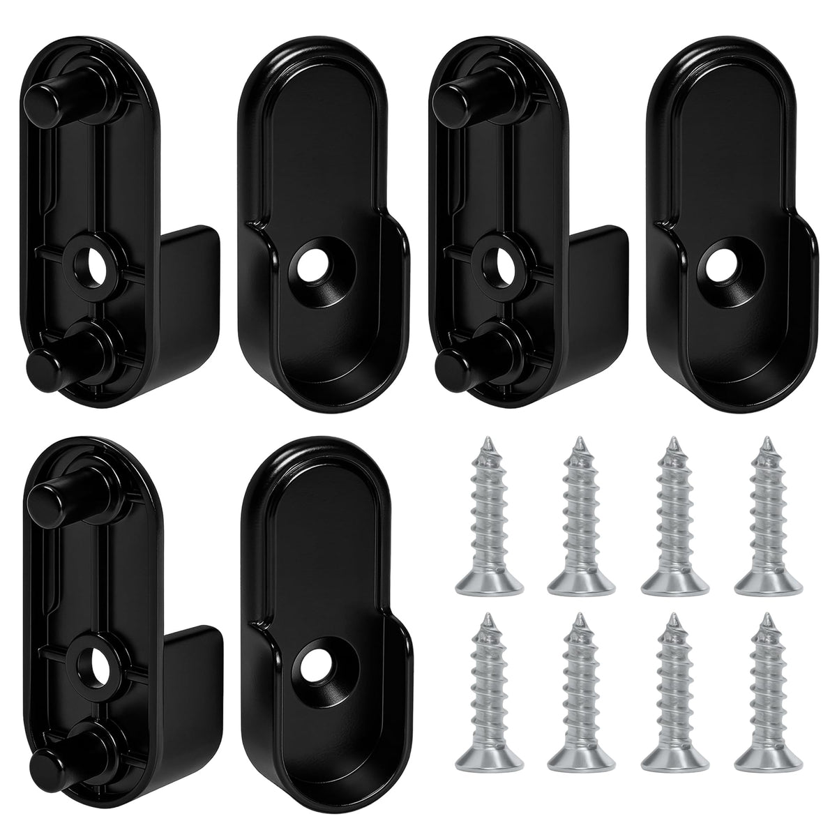 Oval Closet Rod End Supports, 6 Pack 15mm x 30mm Black Metal Closet Rod Holders with Screws, Oval Closet Rod Brackets for Wardro