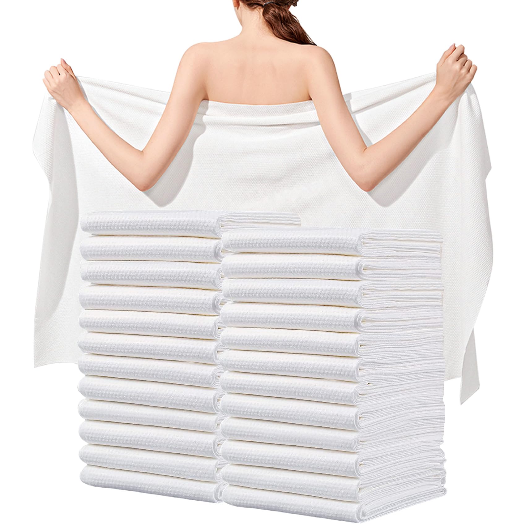 Tvvcalk Disposable Bath Towels, 25 Pack 55 x 27.5 Ultra Soft, Quick Dry Disposable Body Towel, Portable Travel Towel for Hotel C