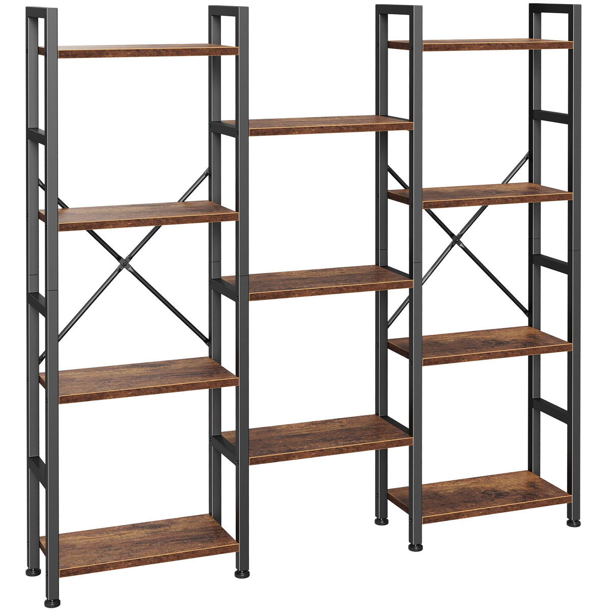 Huuger 4 Tier Bookshelf, 55 Tall Bookcase, 11 Open Shelves, Rustic Brown