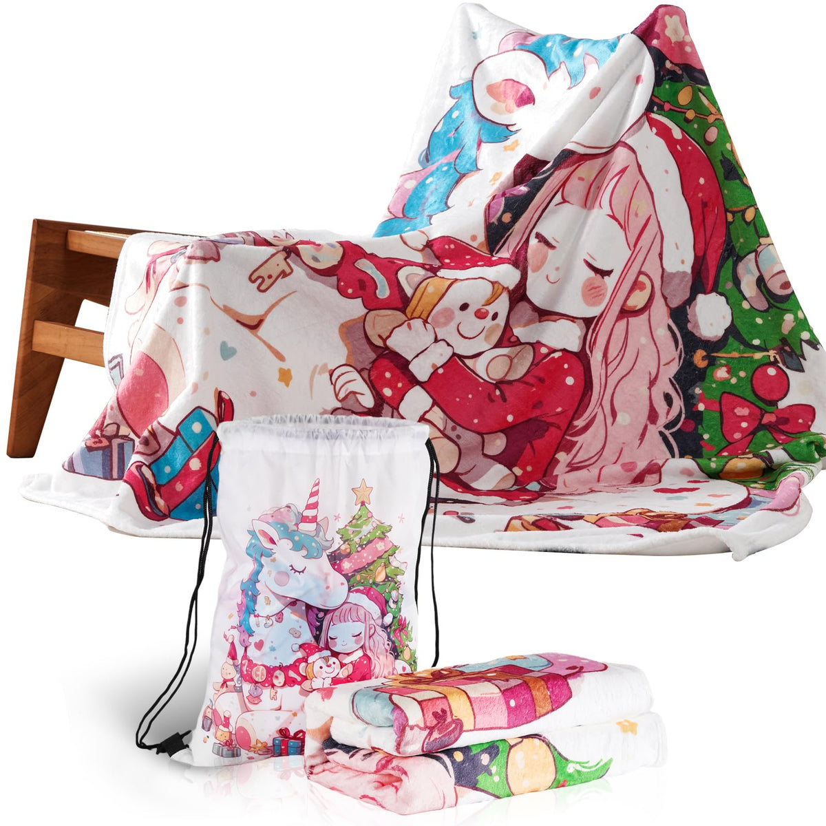 Christmas Unicorn Flannel Throws Blanket For Kids - Soft And Cozy, Suitable For Girls Ages 3 To 10, Suitable For Bedroom, Travel