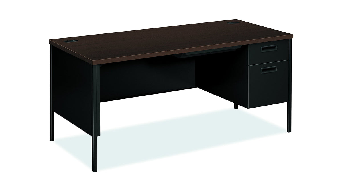 Hon Metro Classic Black Finish Laminate Right Pedestal Desk With 1 Box/1 File Drawers, 66&quot;W, Mocha