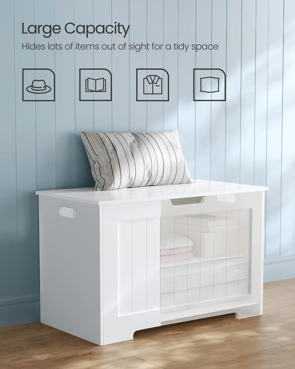 Vasagle Storage Chest, 29.9 Inches Width Storage Bench, Entryway Bench With 2 Safety Hinges, Shoe Bench, Farmhouse Style, For Entryway, Bedroom, Living Room, Cloud White Ulhs11Wt