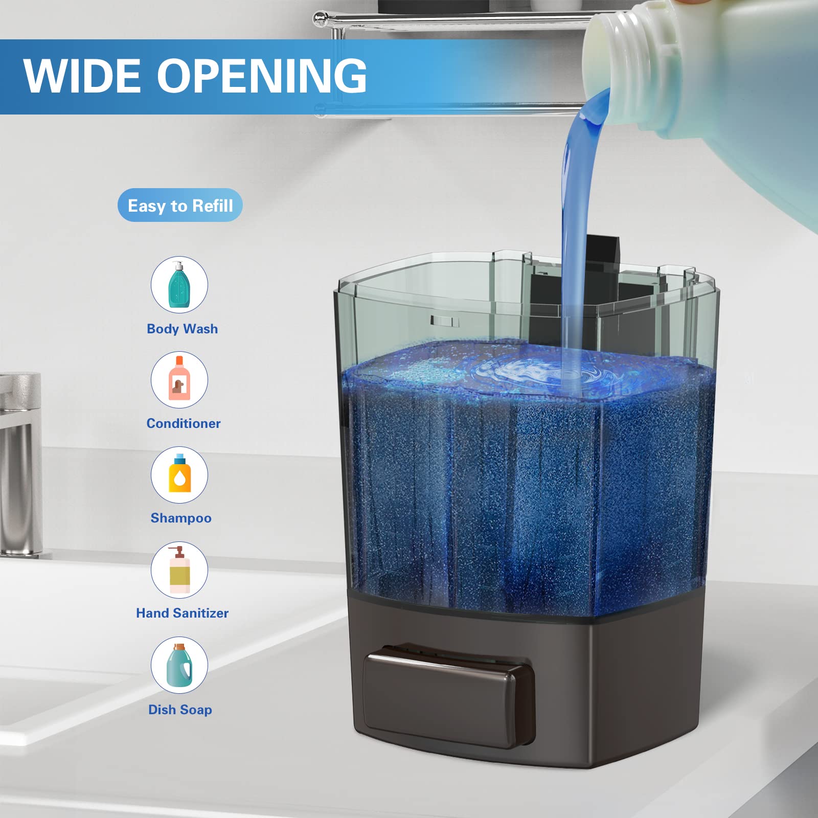 Svavo Wall Soap Dispenser Bathroom 23.7Oz / 700Ml, Commercial Soap Dispenser Wall Mounted, Hand Soap Dispenser Wall Mount For Li