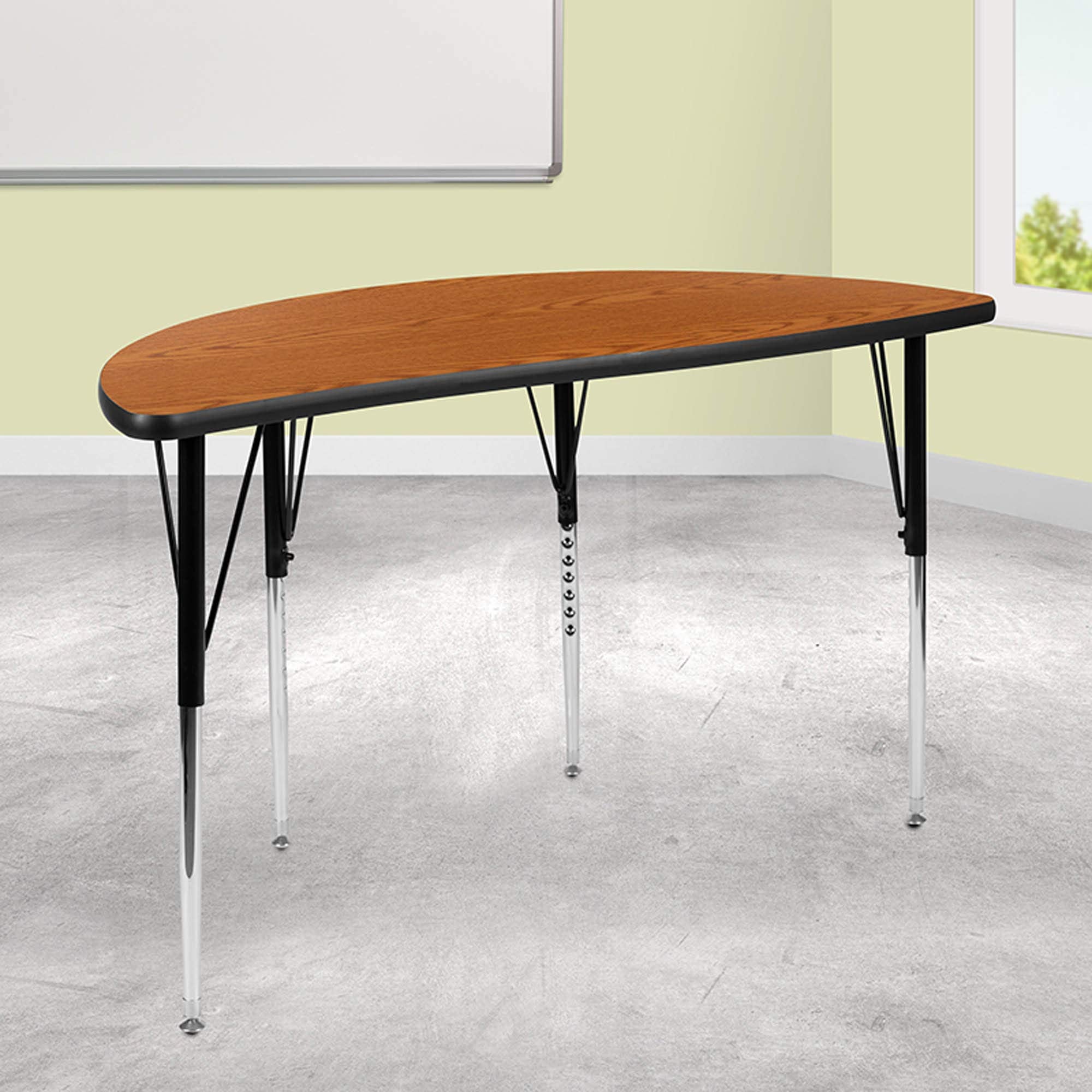 Flash Furniture 47.5' Half Circle Wave Collaborative Oak Thermal Laminate Activity Table - Standard Height Adjustable Legs