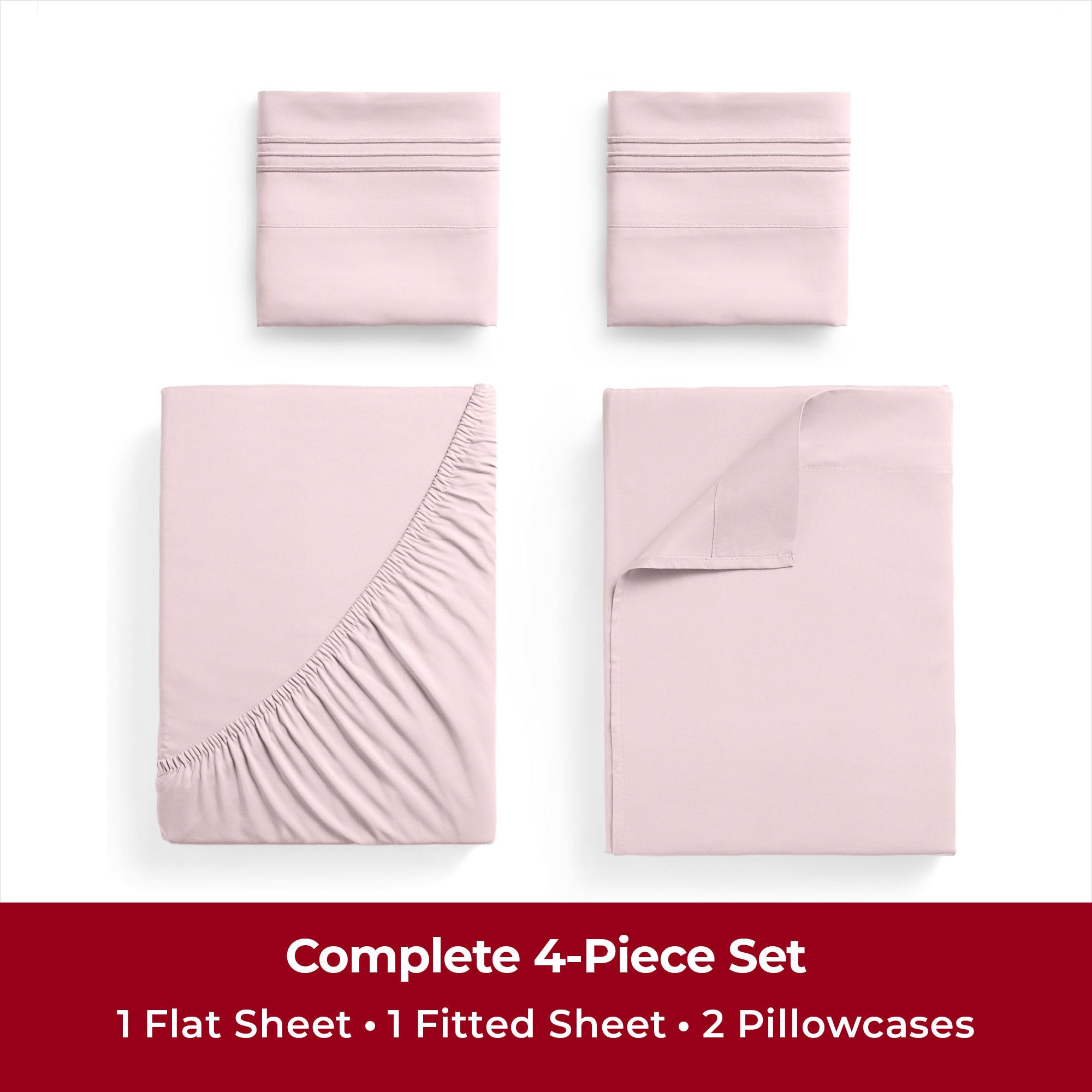Mellanni Twin Xl Sheet Set - 4-Piece Iconic Collection Bedding, (Including 2 Pillowcases), 16-Inch Deep Pocket, Easy Care, Extra Soft, Cooling Sheets, Brushed Microfiber - Blush Pink