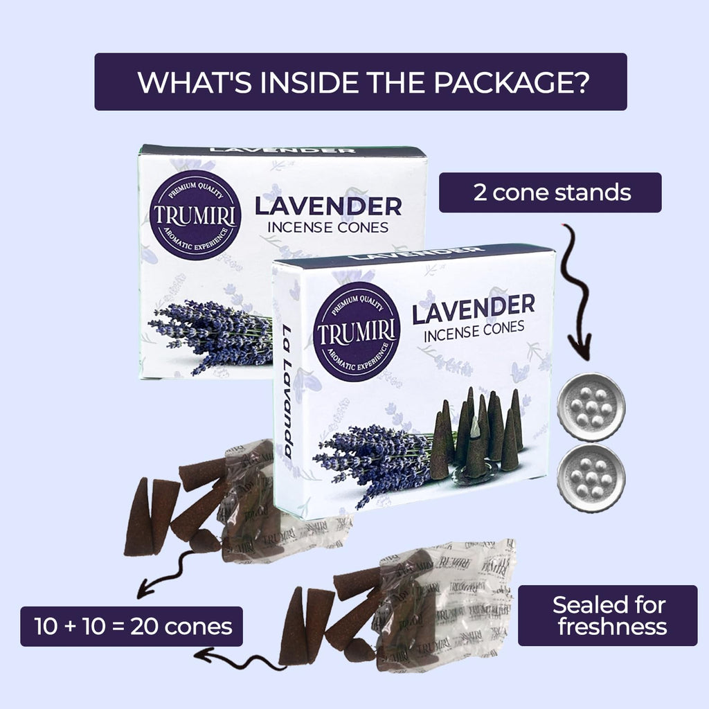 Lavender Incense Cones - Total 20 Cone Incense - Dual Pack Of 10 Insence Cones - Incense Cones Scented - Cone Incense Scents - I