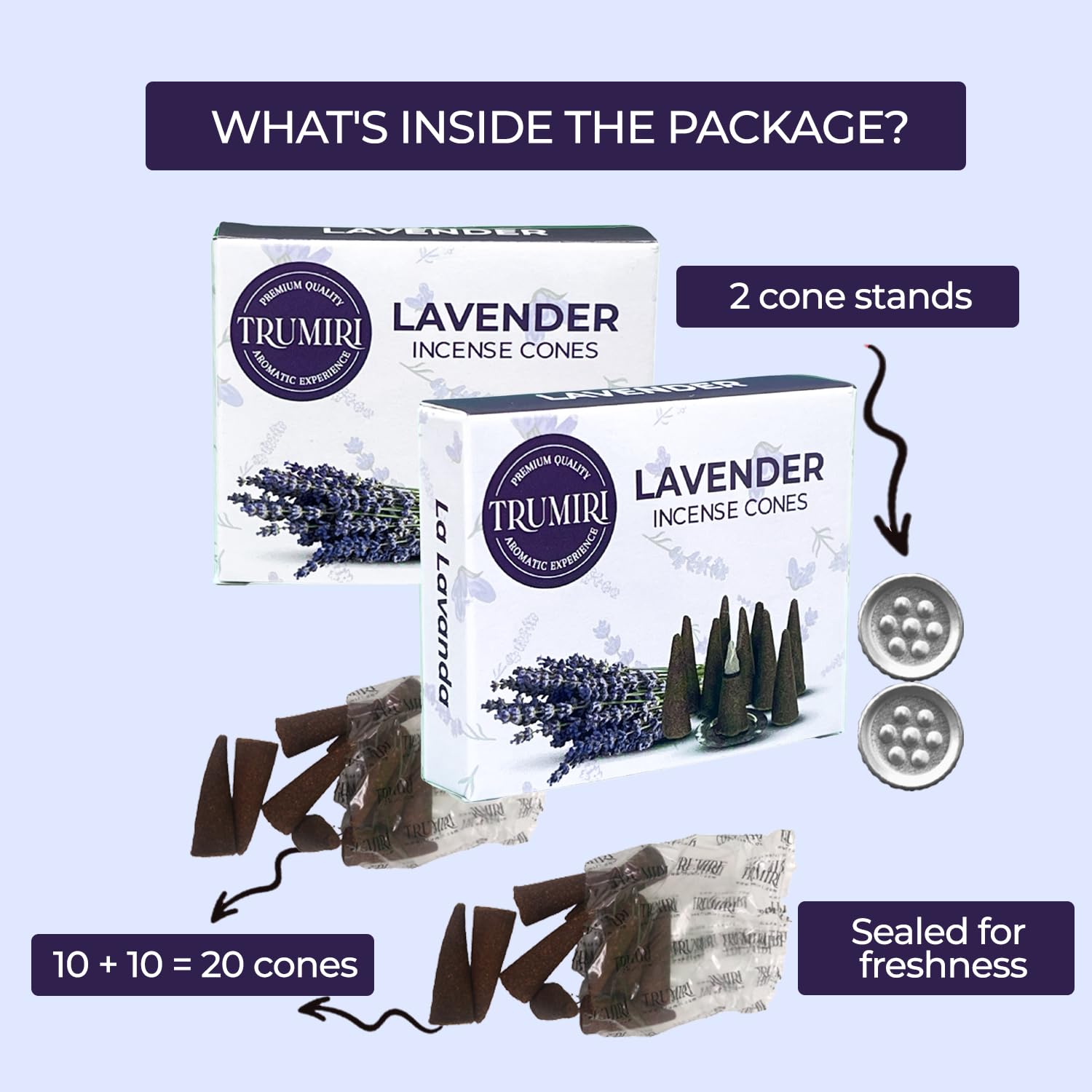 Lavender Incense Cones - Total 20 Cone Incense - Dual Pack Of 10 Insence Cones - Incense Cones Scented - Cone Incense Scents - I