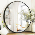 Sunniry Black Round Mirror, Round Mirror 24 inch, Black Circle Mirror Metal Frame, Round Wall Mounted Mirrors for Living room, B