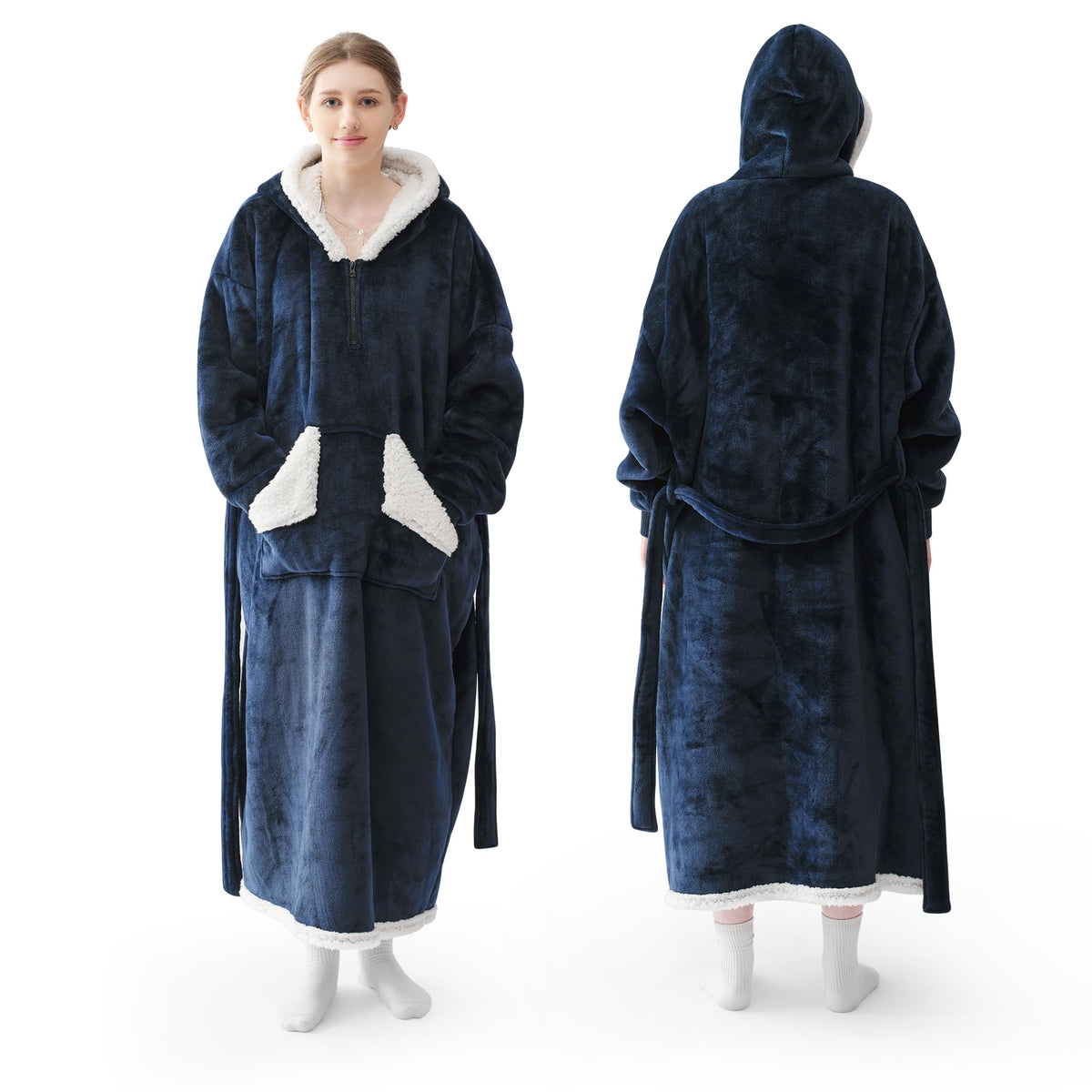 Touchat Wearable Blanket Hoodie Gifts For Women And Men,Warm And Cozy Large Blanket Sweatshirt,Thick&Long Sherpa Fleece Hooded B