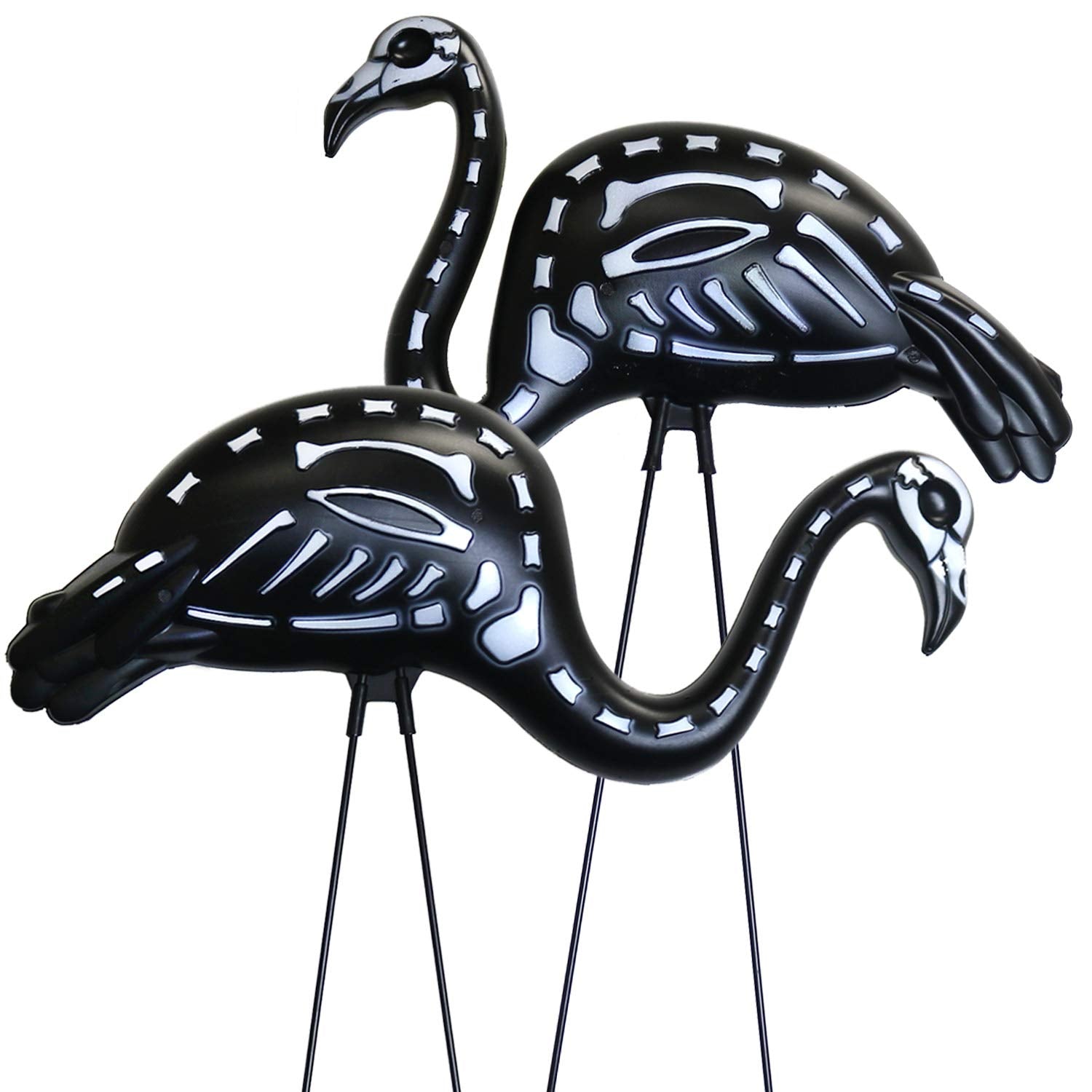 Giftexpress 2-Pack Halloween Black Flamingo Skeleton, Zombie Flamingos, Skull Flamingo With Stakes For Halloween Lawn Ornaments,