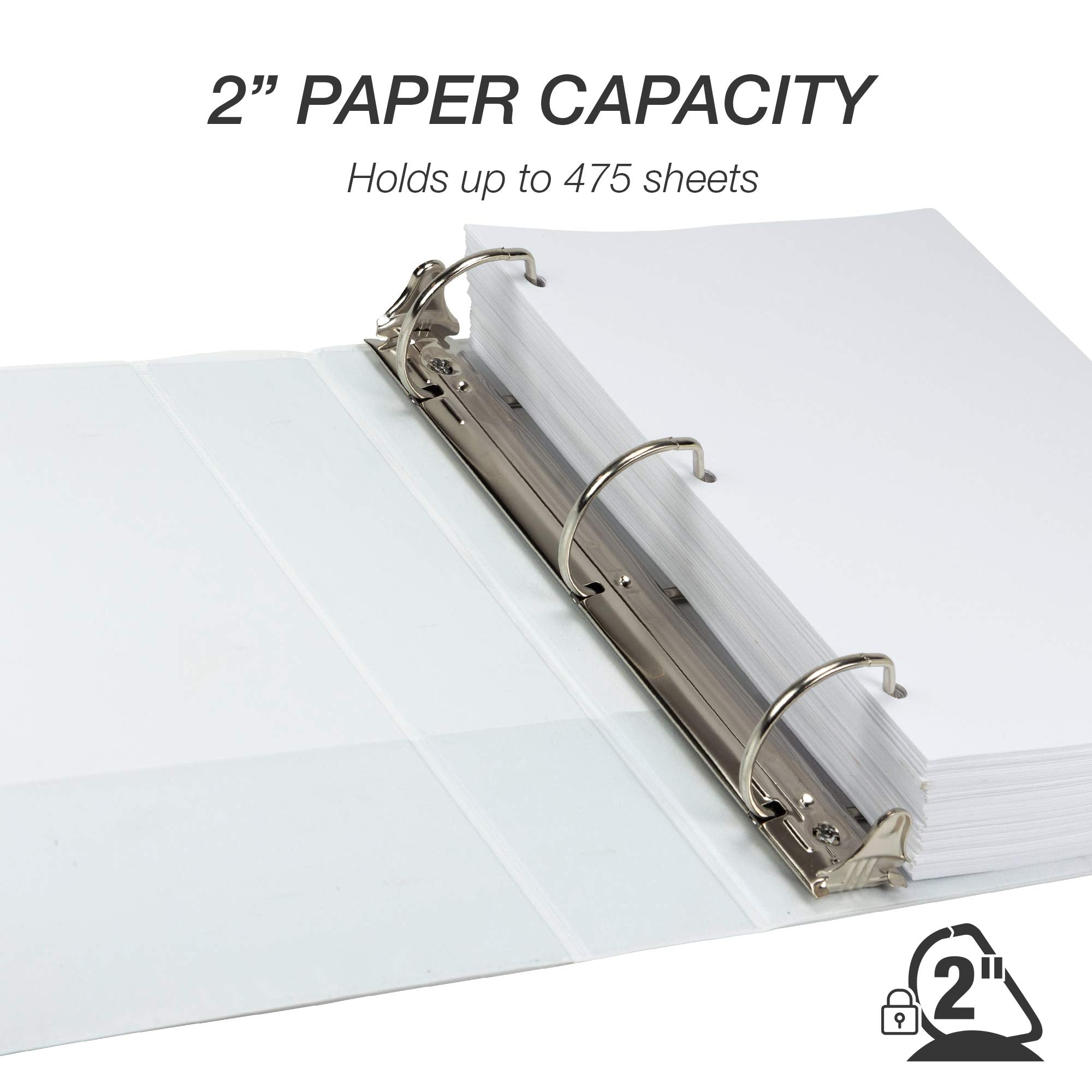 Samsill Durable 2 Inch Binder, Made In The Usa, D Ring Binder, Customizable Clear View Cover, White, Holds 475 Pages