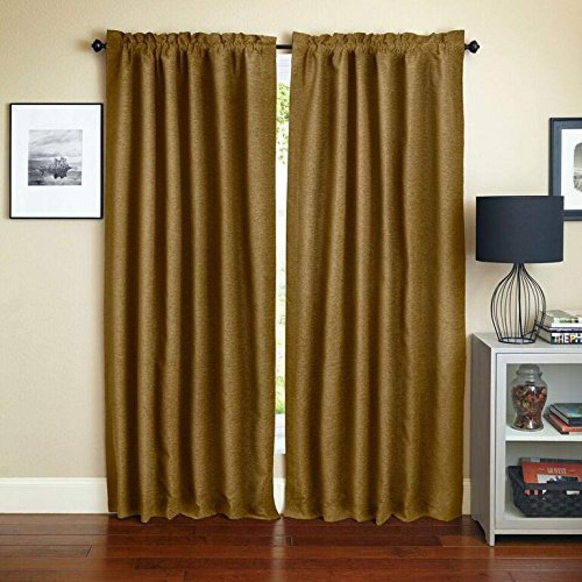 Blazing Needles Reversible Rod Pocket Room-Darkening Jacquard Chenille Curtain Panels, 84&quot; by 52&quot;, Champagne 2 Count