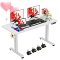 farexon Electric Standing Desk Adjustable Height, 55x24 Inches Computer Desk with 4 Preset Heights, Double Metal Hook, Rolling W