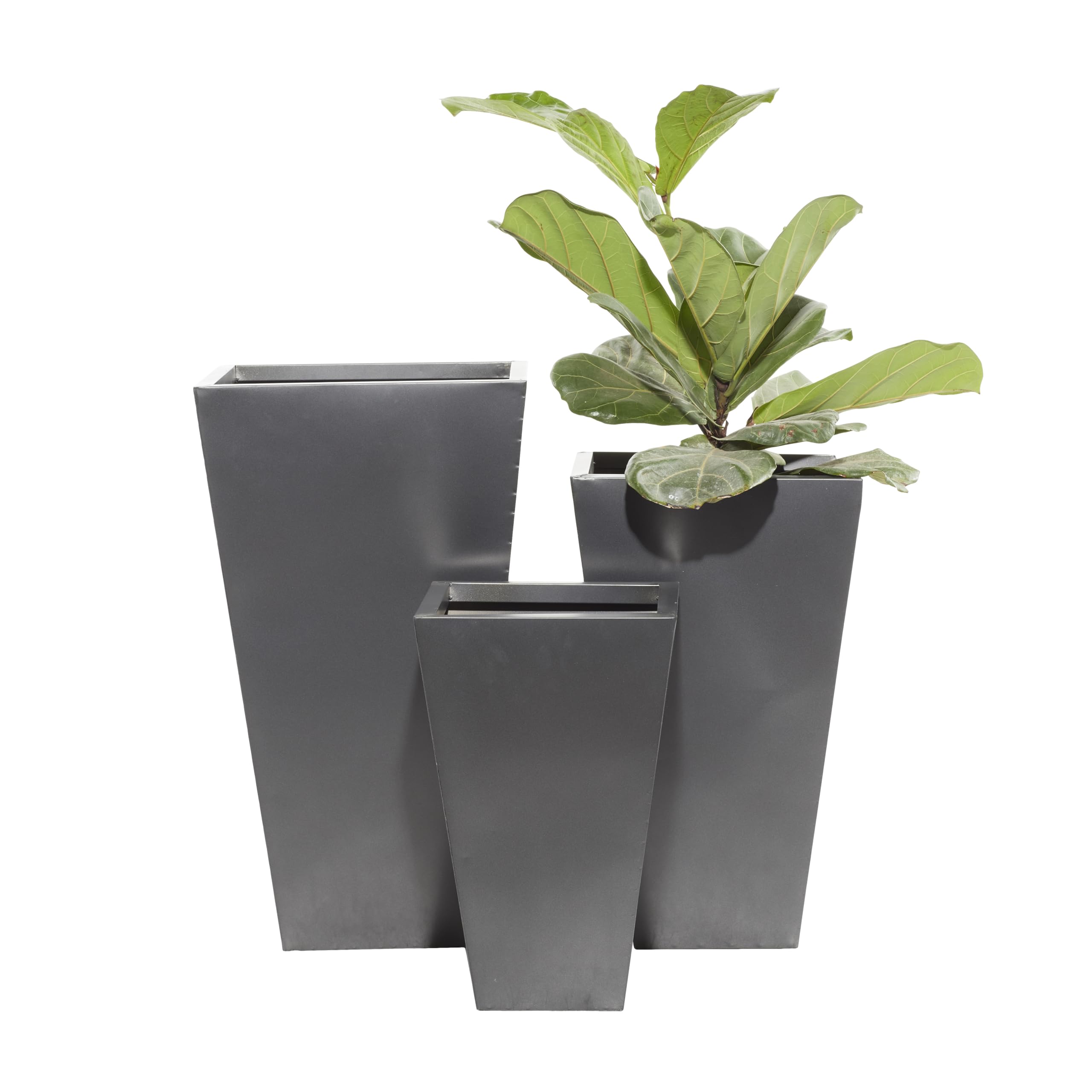 Deco 79 Metal Square Planter With Tapered Base And Polished Exterior, Set Of 3 17', 21', 25'H, Black